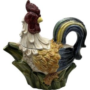 Vintage Jay Imports Rooster Teapot Hand Painted Farmhouse Kitchen Country Decor